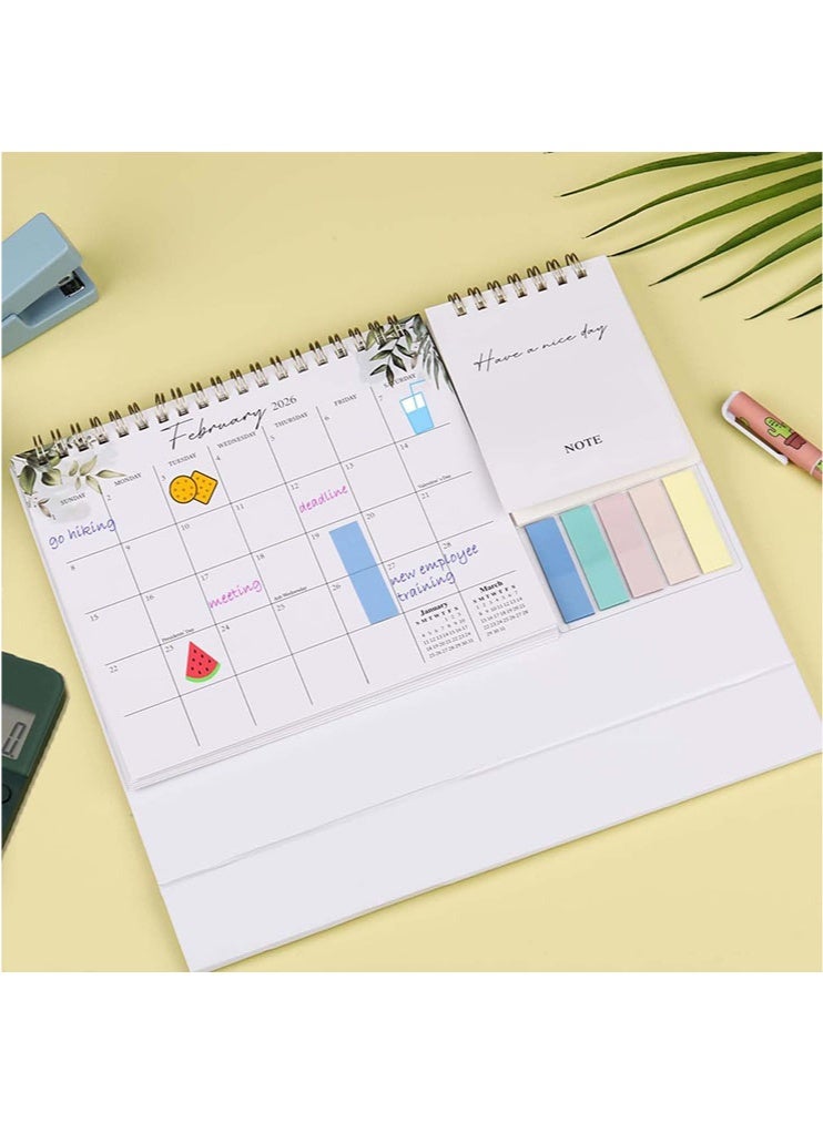 Small Desk Calendar 2026, Beautiful Small Desktop Calendar, Standing Flip Desktop Calendar with Mini Notebook and Sticky Notes for Home School Office Organizing - Image 5